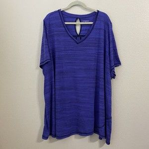 Catherine's Womens Shirt Size 4X 30/32W Short Sleeve Purple Blue Vneck